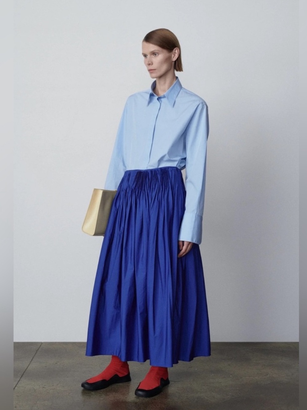 The Row Ruth Royal Blue Midi Maxi Skirt Cotton Pleat Made in Italy NWOT 6 $2490